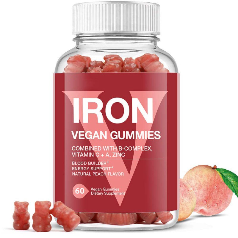 Premium Iron Gummies with Vitamin C for Energy and Blood Health Vegan Supplement 60 Gummies