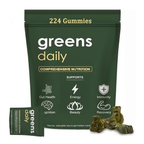 有机螺旋藻绿色软糖-含益生元的素食助消化和免疫增强剂,224块成人熊咀嚼片,