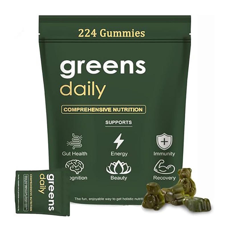 Organic Spirulina Greens Gummies - Vegan Digestive Aid & Immune Booster with Prebiotics, 224 Bear Chewables for Adults,