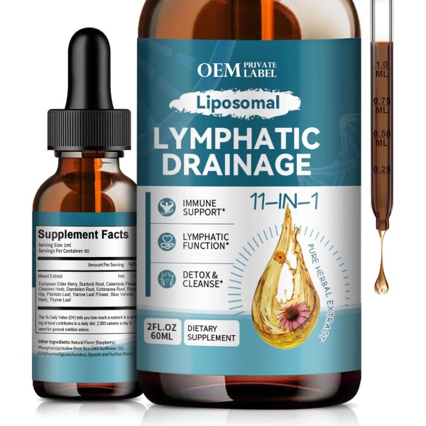 OEM Liposomal Lymphatic Drainage Drops 11 in 1 Organic Supplement Burdock Root Echinacea Calendula Oral Liquid Dosage
