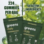 Organic Spirulina Greens Gummies - Vegan Digestive Aid & Immune Booster with Prebiotics, 224 Bear Chewables for Adults,
