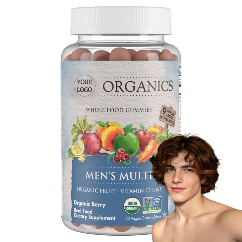 Organic Men's Multivitamin Gummies for Adults - Private Label Whole Food Supplement with Immune Support
