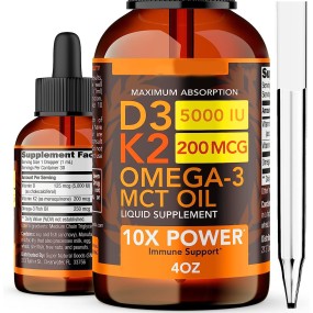 High Potency Vitamin D3 & K2 Liquid Drops 5000 IU - Bone Density & Immune Support with Rapid Absorption Liposomal Formula