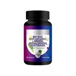 Beets Olive Leaf Garlic Moringa Nattokinase Red Rice Yeast Turmeric Herbal Extract Capsules Supplement Omega 3