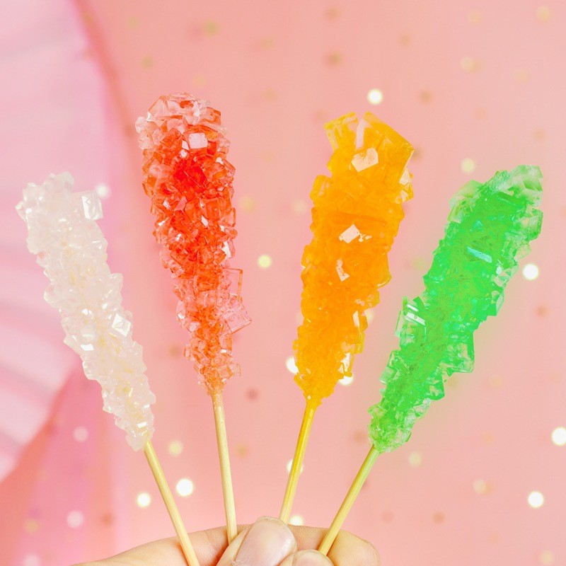 Multicolor Vegan Sugar Sticks Hard Rock Candy Individually Wrapped in Cafe Fruity Flavor Bulk Supply