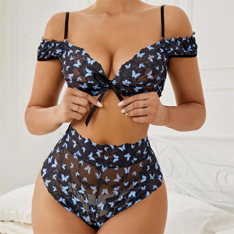 Lingerie Set Factory - Strapless Mesh Butterfly Bra Panty