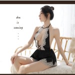 Home Nightdress Supplier - Black Lace Backless Pajamas