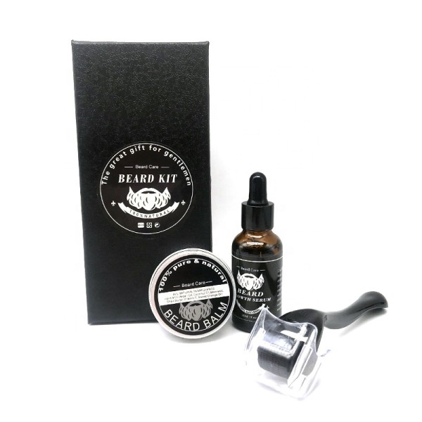 Beard Roller Kit Supplier - Black Derma Roller & Oil Grooming Set