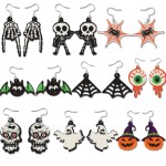 Halloween Earrings Factory - Halloween Printed Spider Web Skull Ghost Drop Earrings