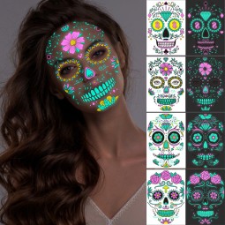 Halloween Tattoo Factory - Halloween Tattoos Luminous Face Skeleton Sticker Temporary