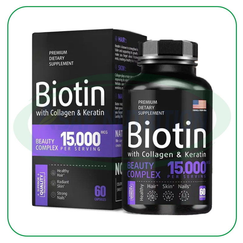 Biotin Capsules Factory - OEM 25000mcg Hair Skin Nails