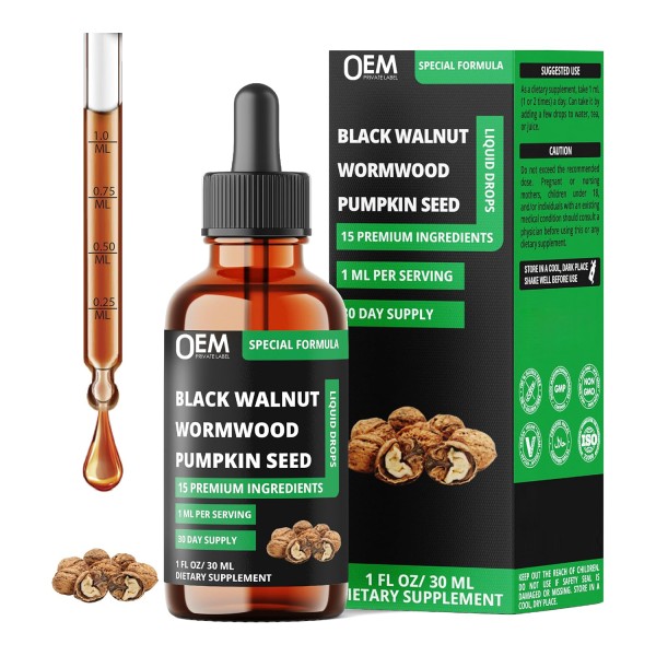 Black Walnut Drops Factory - OEM 15 in 1 Wormwood Oregano Garlic Shilajit