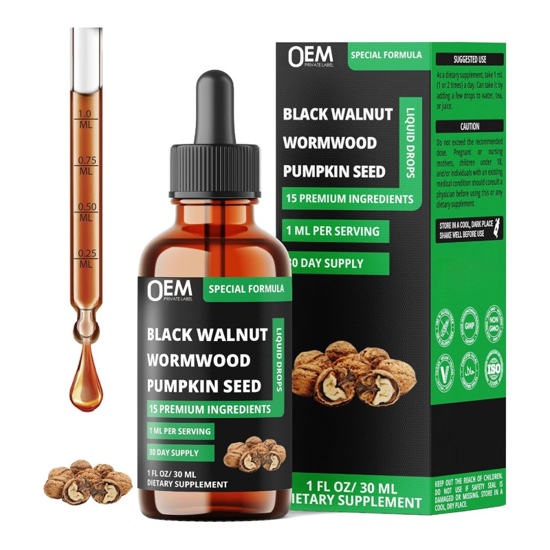 Black Walnut Drops Factory - OEM 15 in 1 Wormwood Oregano Garlic Shilajit