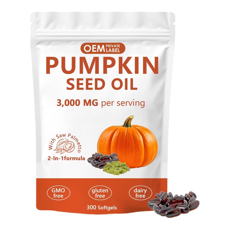 Pumpkin Seed Oil Softgels Factory - OEM 3000mg Saw Palmetto Hair Skin