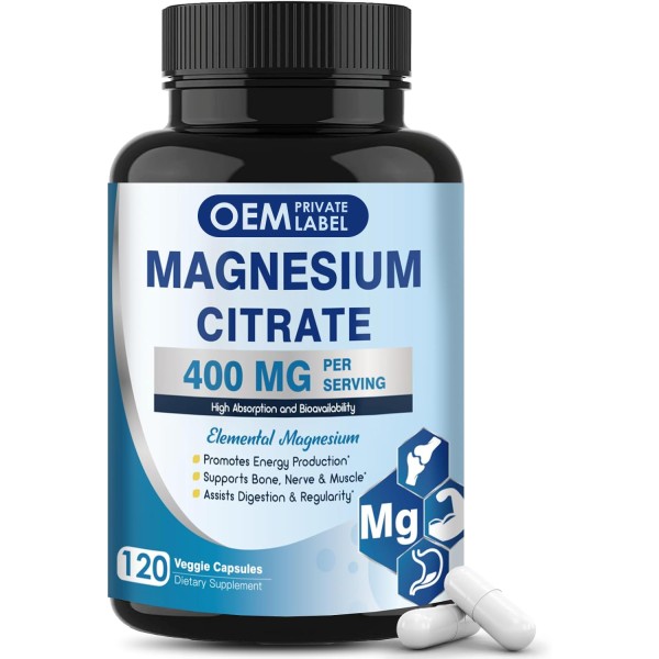 Magnesium Citrate Capsules Supplier - OEM 400mg Energy Bone Nerve Digestion