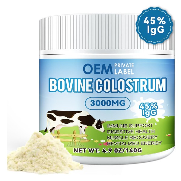 Bovine Colostrum Powder Factory - OEM 3000mg Immunity Gut Health Hair