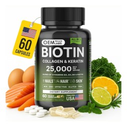 Biotin Capsules Supplier - OEM 25000mcg Collagen Hyaluronic Acid Keratin
