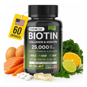 Biotin Capsules Supplier - OEM 25000mcg Collagen Hyaluronic Acid Keratin