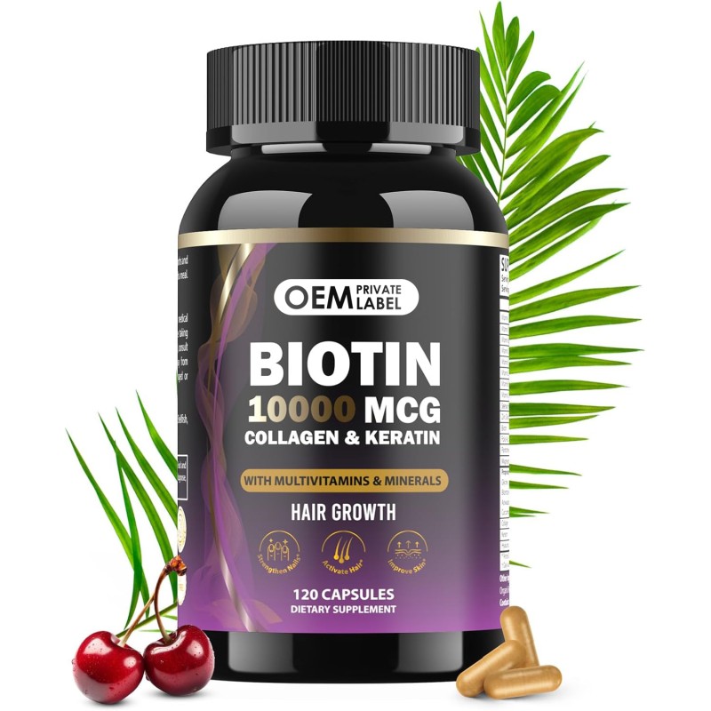 Biotin Capsules Manufacturer - OEM 10000mcg Collagen Keratin Hair Skin