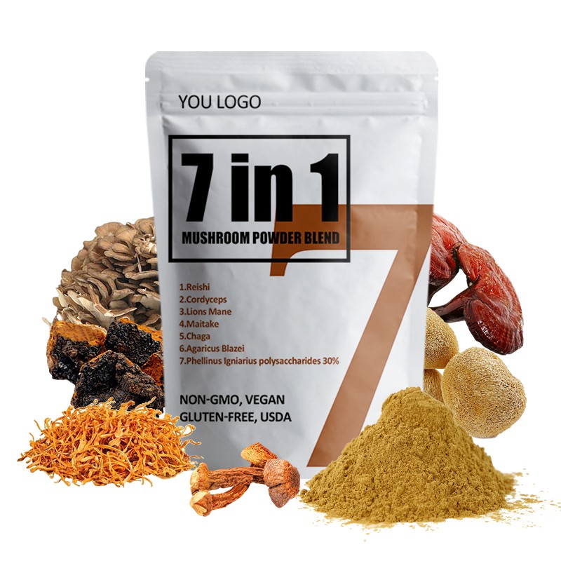 AMULYN Private Label 7 in 1 Mix Mushroom Complex Powder Organic  Cordyceps Reishi Lions Mane Mushroom Extract Blend Powder