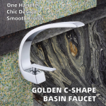 Basin Faucet Manufacturer - Golden Plated Copper C Shape Waterfall