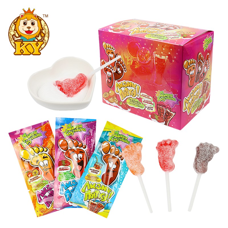 Foot-Shaped Lollipops Factory - Manufacturer's Hard Sour Powder in Fruit Boxes