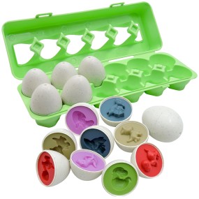 Dinosaur Toy Eggs Factory - 12pcs Shape Recognition Wooden Game