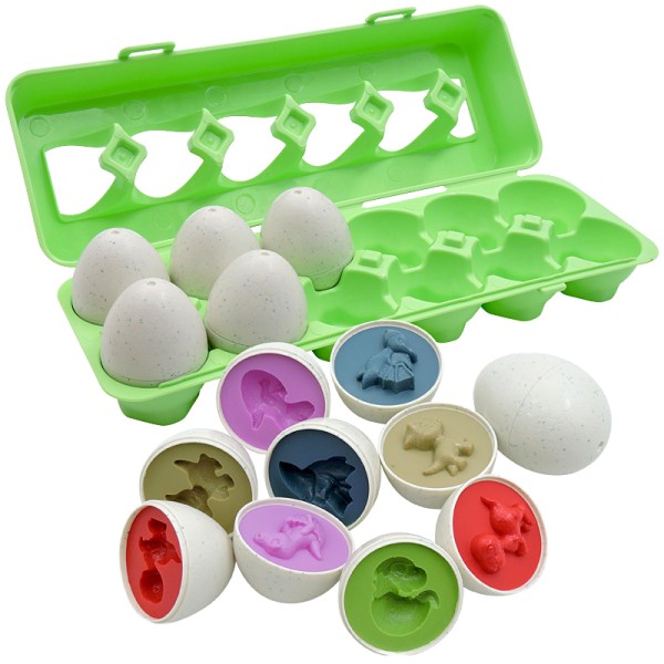 Dinosaur Toy Eggs Factory - 12pcs Shape Recognition Wooden Game