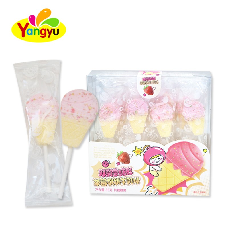 Ice Cream Lollipop Supplier - Two-Color Fruity Milk Jump Candy