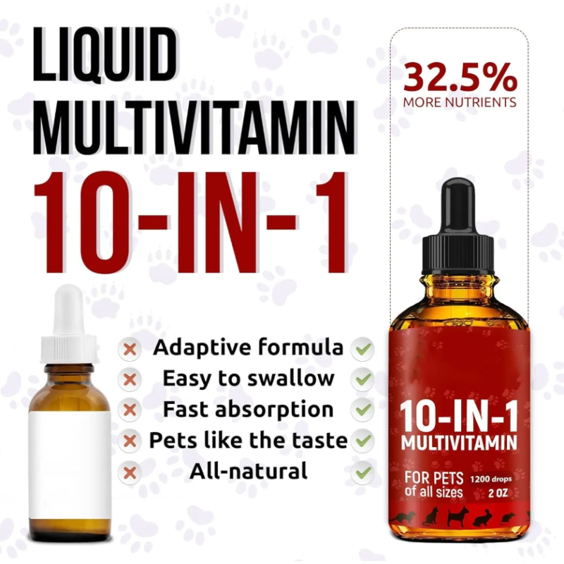 OEM 10 in 1 Cat & Dog Multivitamin Drops Liquid Cranberry Extract Pet Multivitamin Supplements Drops for Hip & Joint Health