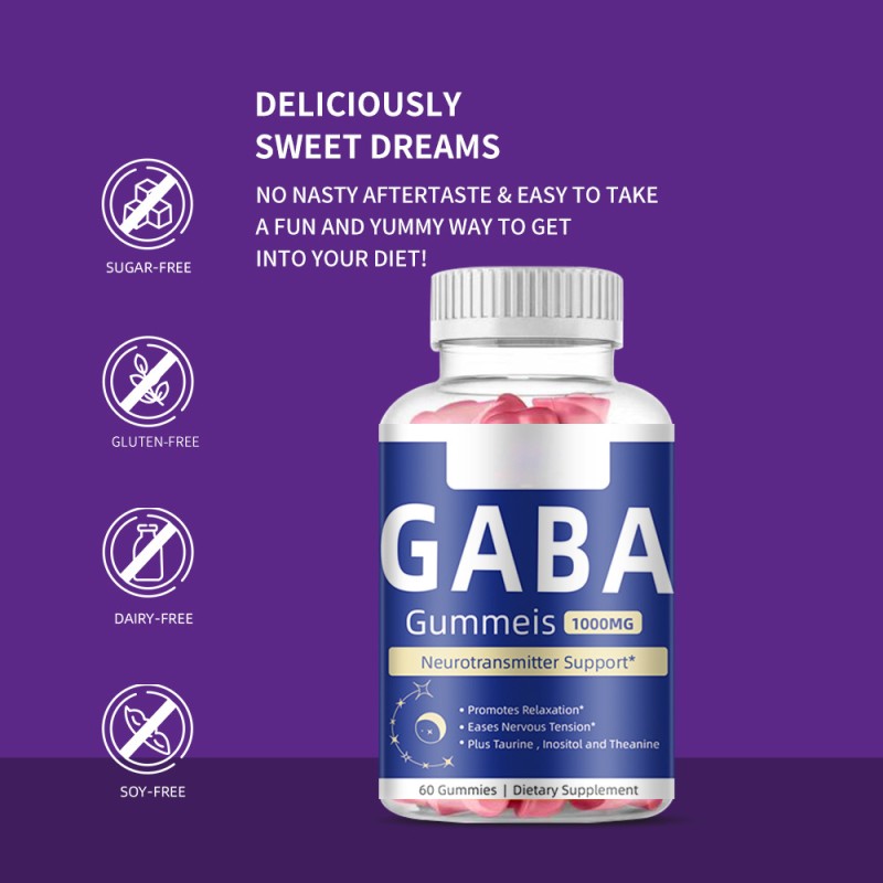 OEM Supplements GABA Gummies 1000mg Vitamins Sleep Gummies Melatonin 5-HTP Gamma Aminobutyric Acid Gummies