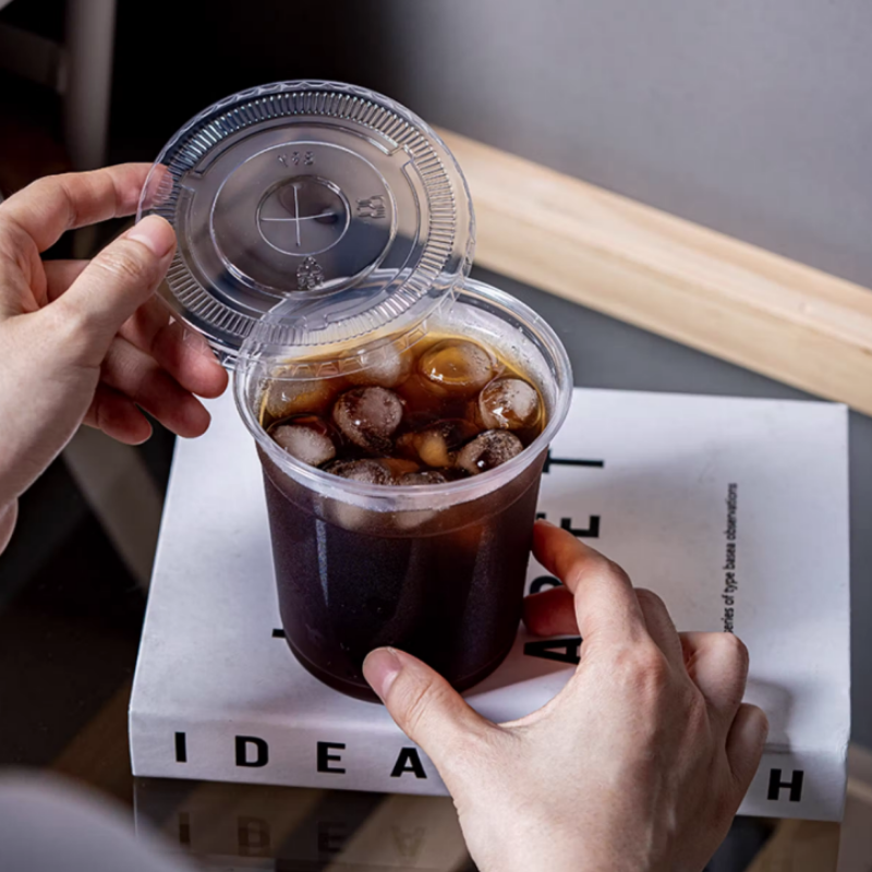 95mm Plastic Flat Lid Food Grade PET Disposable Clear Plastic Cup Lid for Party and Milk Tea Store Use