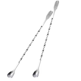 304 Stainless Steel Spiral Stirring Spoon 2 in 1 Double Headed Coffee Stirring Spoon With Fork
