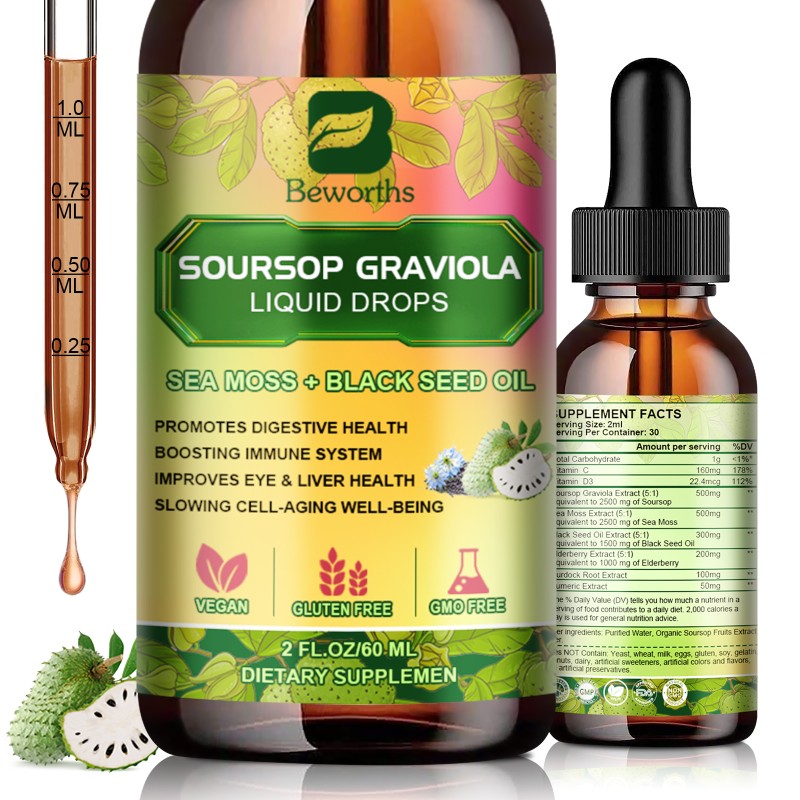 Graviola Liquid Drops Factory - OEM Sea Moss Black Seed Oil Bulk
