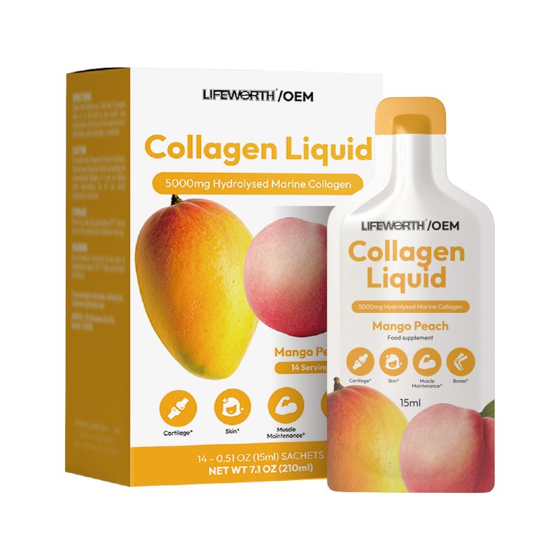 LIFEWORTH Mango Peach Flavor 5000mg Marine Collagen Peptides Liquid Sachets Support Skin Hair Health