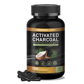 LIFEWORTH OEM 1200mg Coconut Activated Charcoal Vegan Capsules Promotes Natural Detoxification