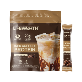 LIFEWORTH Premium Whey Protein Arabica Instant Iced Coffee Packets for Supports Energy