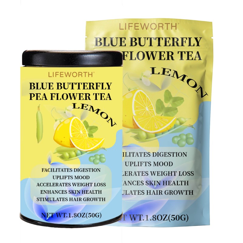 Lifeworth Private Label Wholesale Organic Lemon Flavor Blue butterfly Pea Flower Herbal Tea