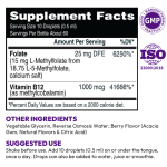 LIFEWORTH Supports Mood L Methyl Folate Vitamins B12 5-MTHF Liquid Drops Berry Flavor