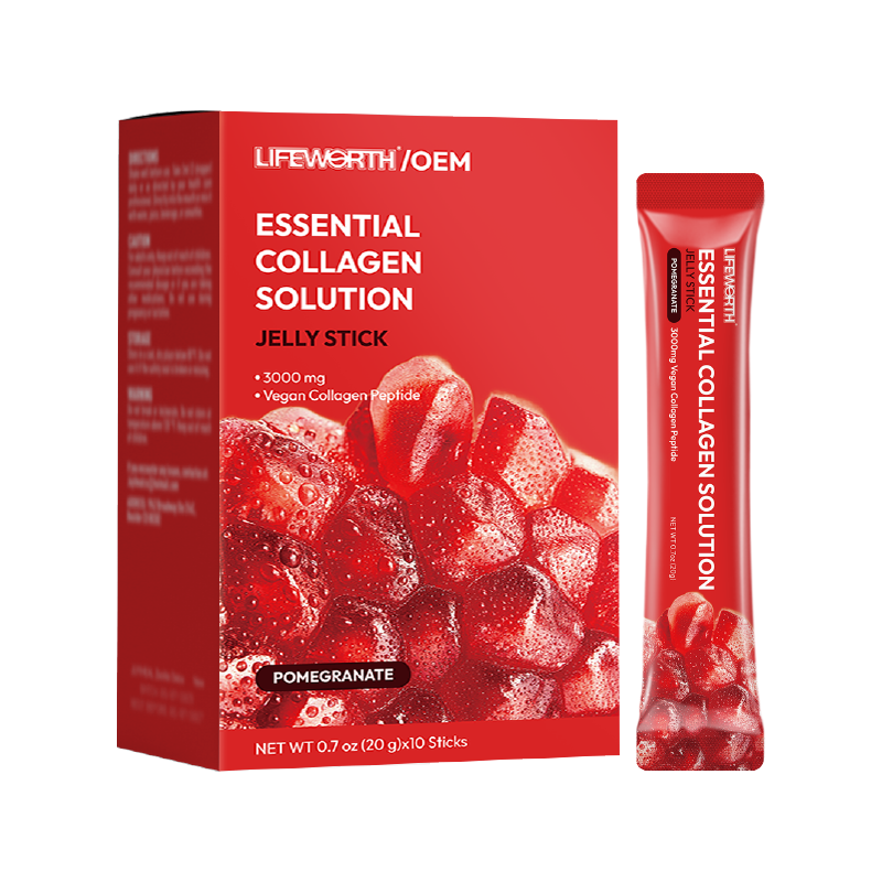 LIFEWORTH Vegan Pomegranate Flavor Collagen Peptide Solution Jelly Stick with Vitamins Minerals for Nail Hair Support Glow