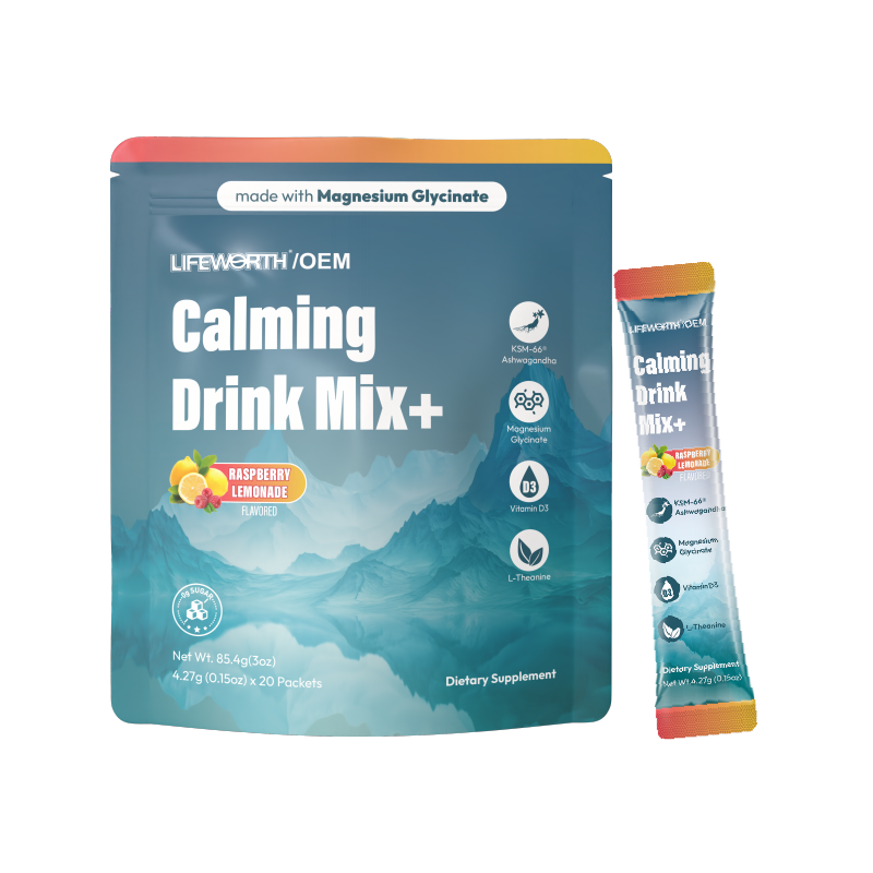 LIFEWORTH Raspberry Lemonade Magnesium Glycinate Powder Drink Mix Supplements for Relaxation and Focus