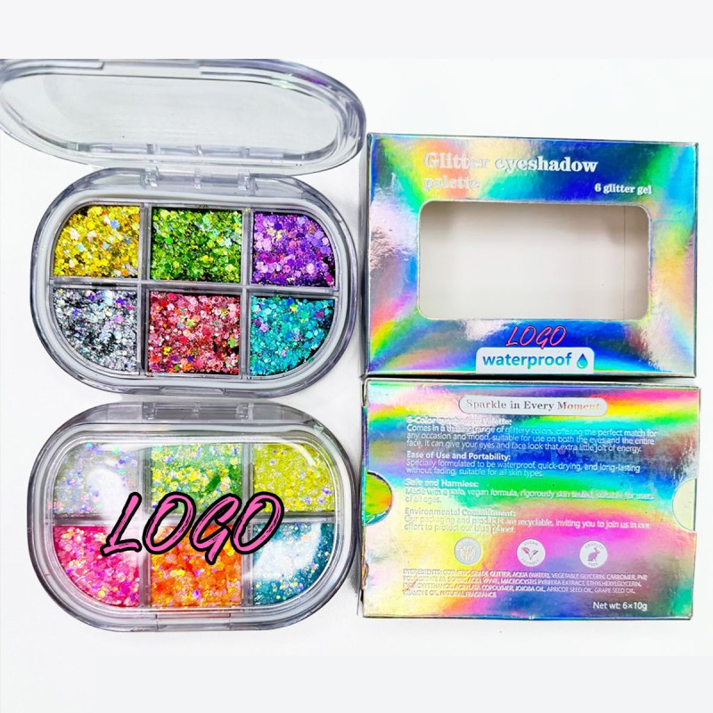 Eyeshadow Glitter Palette Factory - Popular Makeup Party Shiny 6 Colors Glitter