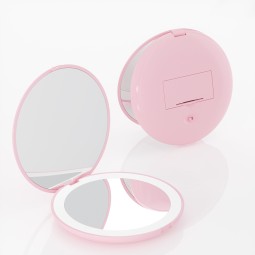 Table Makeup Mirror Supplier - Pink Round Desktop Adjustable Rotating Small