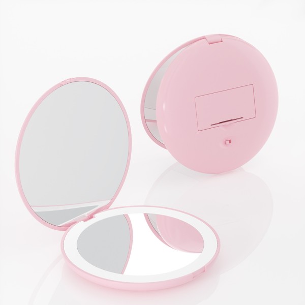Table Makeup Mirror Supplier - Pink Round Desktop Adjustable Rotating Small