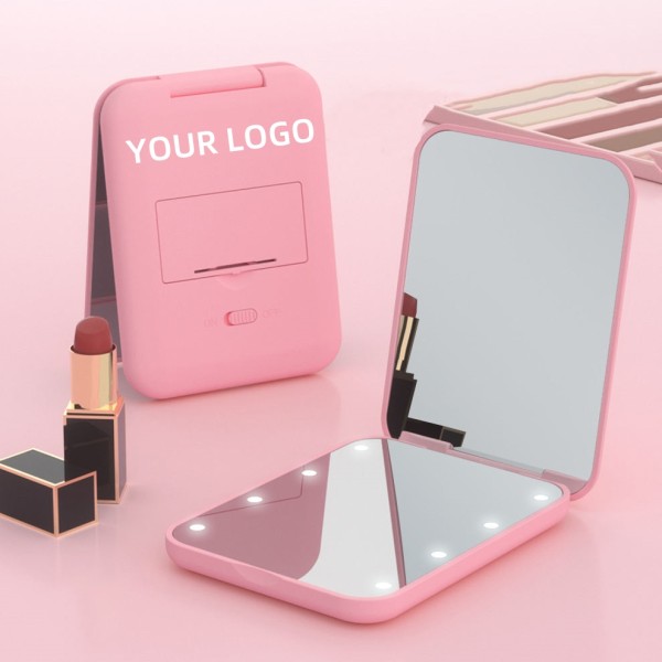 Makeup Mirror Factory - Custom Logo Portable 2X LED Travel Pocket Mirror