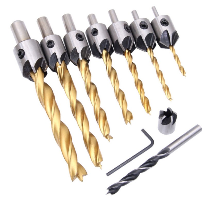Wood Drill Set Factory - 7pcs 3mm-10mm Titanium HSS Countersink Chamfer Bits