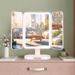 Makeup Mirror Factory - 2024 Top Seller Desktop Trifold Magnified LED Lighted