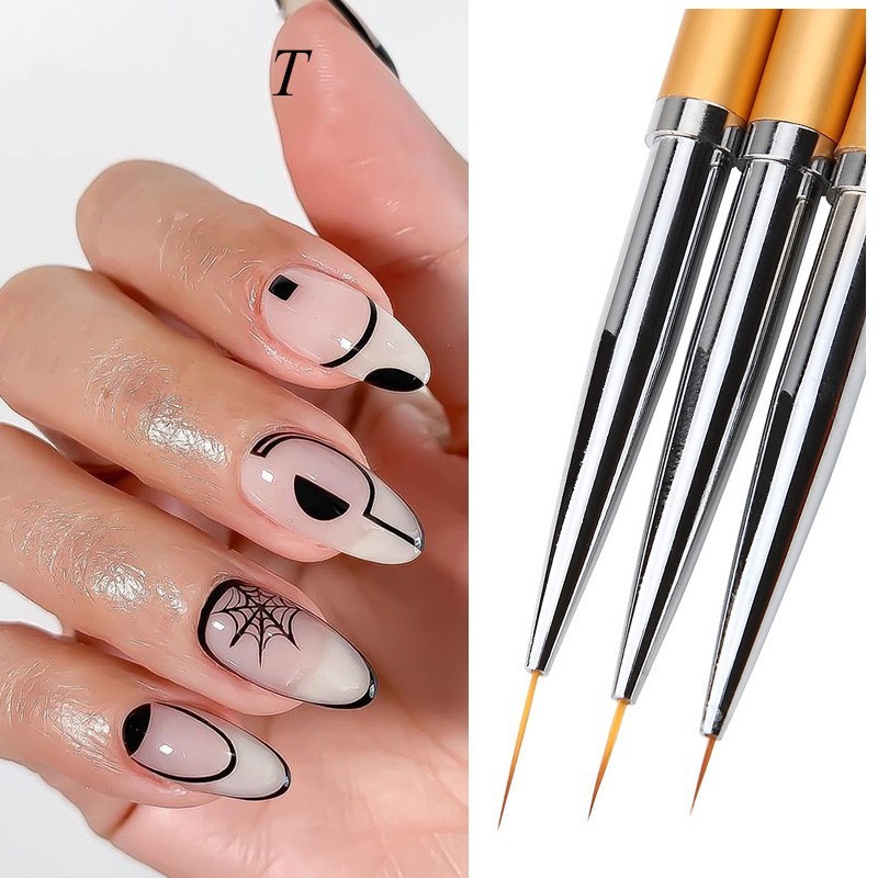 Nail Art Brush Factory - 3Pcs Acrylic French Stripe Liner Brush 3D Pen