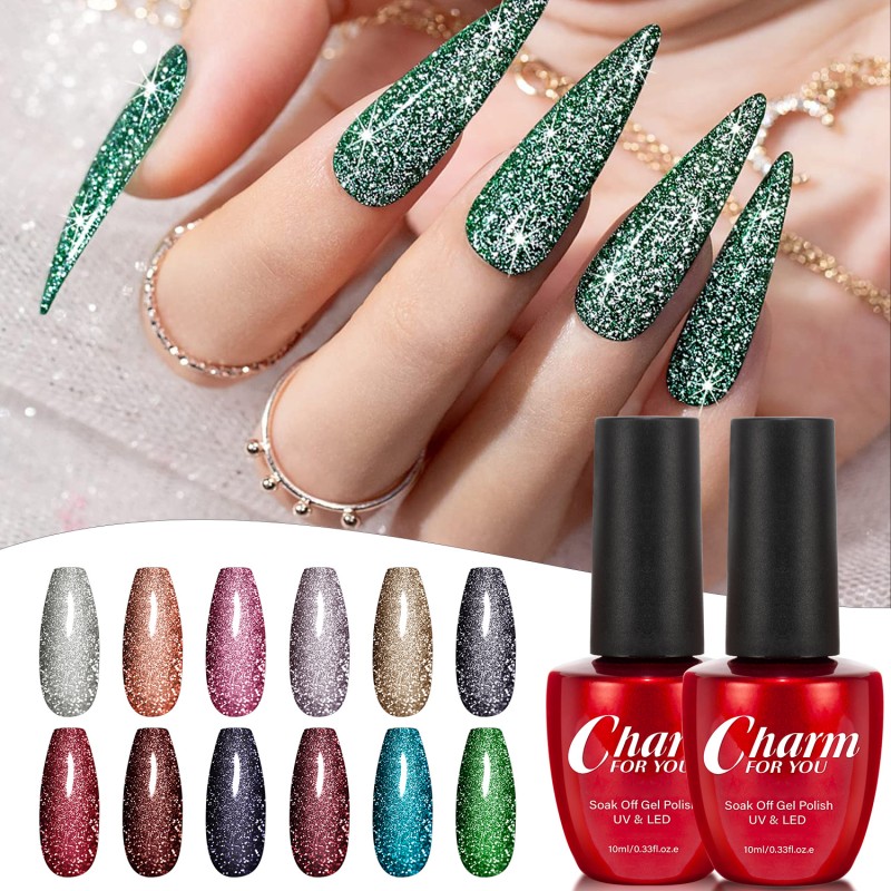 Glitter Gel Polish Supplier - 12 Colors Reflective Glitter Gel Christmas Set