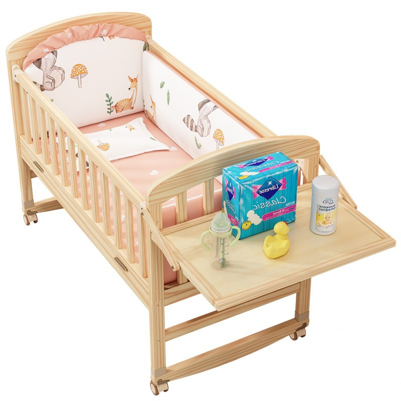 Baby Crib Supplier - Multifunctional Solid Wood Cradle with Mobile Splicing
